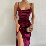 Poshoot Sexy Women 2023 Spaghetti Strap Velvet Party Dresses High Waist Backless V-Neck Bodycon Package Hip Evening Prom Dress Red Black