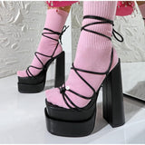POSHOOT Women Sandals Brand New Sexy Chunky High Heels Pumps Platform Dress Shoes Party Wedding Shoes Cross Lace Up Female Sandals 2022