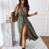 POSHOOT Summer Fashion Sexy Casual Short Sleeve Dresses For Women Polka Dot Split Dress Bandage Skirt Femme Bohemian Vestidos De Fiesta