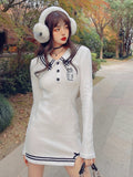 POSHOOT Japanese Pink Sweet Kawaii Dress Women Bodycon Elegant Sexy Party Mini Dress Female White Knit Casual Korean Fashion Dress 2022