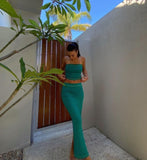 POSHOOT Summer Women Dress Set Strapless Crop Top And Midi Skirt Two Pieces One Suit Y2K Patchwork Beach Dress 2022 Outfit