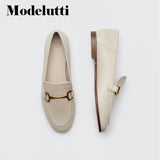 Back To School Poshoot 2022 New England Style Fashion Vintage Metal Ring Buckle Leather Round Head Loafers Women Shoes Flat Shoes Female