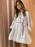 Sexy Pleated White Dress For Women Long Sleeve Dress Women Tiered Ruffle Party Dresses Elegant Chic Ladies Dress