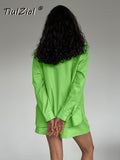 POSHOOT Casual Women Short Set Tracksuit Loungewear Two Piece Women Outfits Oversized Long Shirt And High Waist Shorts Green