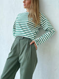 Poshoot Summer Short Sleeve Striped T-Shirts Women Knitted Basic Casual Tops Female Cozy Loose Cotton Tee 2023 Harajuku Shirt