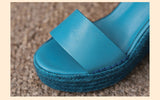 POSHOOT  Wedge Sandals Ankle Cross Buckle Platform Women Sandals Summer Blue Casual Weave Bohemian High Heel Peep Toe Sandals