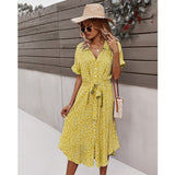 POSHOOT Summer Elegant Fashion Printed Chiffon Women Dress Ruffles Sleeve Chic Midi Dress Korean Temperament Sleeveless A-Line Skirt