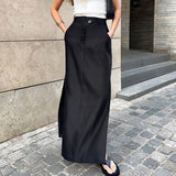 Black Skirt Women Autumn Streetwear High Waisted Pencil Long Skirts Dress Femme Casual Split Vintage Silk Skirt 2023