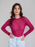 Poshoot  Fashion White Elegant Striped See Through Women Tops Outfits Long Sleeve T-Shirts Tees Skinny Club Party Clothes 2023