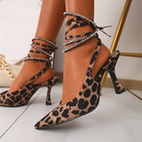 POSHOOT Tino Kino Sexy Rhinestones Sandals Women Leopard Thin High Heels Ladies Pumps Ankle Strap Female 2022 Summer New Party Shoes