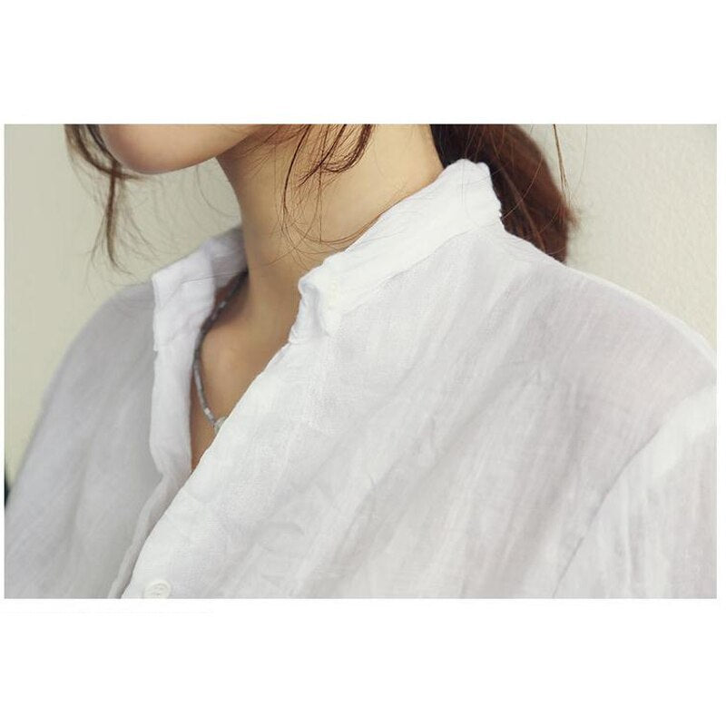Poshoot Women Tops Fashion 2022 Spring Summer Cotton Linen White Shirts Women Long Sleeve Blouses Korean Office Lady Clothes Blusas 3511