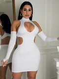 Poshoot    Hollow Out Dresses with Sleeves Women Elegant Bodycon Club Party Outfits Vestidos 2023 Summer Skinny Mini Dress Y2K