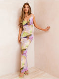 Poshoot Elegant Tie-dyed Print Pleated Spaghetti Strap Maxi Dresses Women  Backless Sleeveless Dress 2023 Summer Lady Beach Vestidos