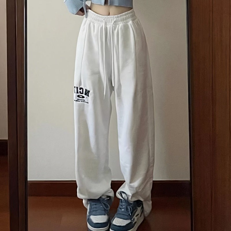 Poshoot Autumn Outfits     Hippie Kpop Letter White Sweatpants Women Harajuku Oversize Baggy Track Pants American Retro Wide Leg Jogger Trousers