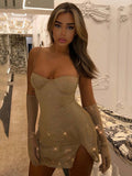 Poshoot 2023 Elegant Glitter Sexy Mini Dress For Women Elegant Off-shoulder Backless Bodycon Night Club Party Short Dress Vestido