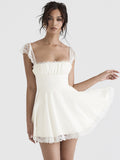 Poshoot 2023 Elegant White Lace Strap Mini Dress For Women Fashion Sleeveless Backless Loose Sexy Short Dresses Vestido Clubwear