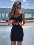 Poshoot Spaghetti Strap Mini Dress Hollow Out Sleeveless Slim Teen Vestidos Woman Clothes Wearing Sexy Платье Summer Women's Dress Black