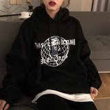 Poshoot Women Harajuku Hoodie Autumn And Winter Plus Velvet Sweatshirt Hip-Hop Planet Printing Fashion Hooded Loose Top Women Sweatshirt