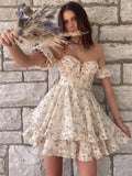 POSHOOT  Floral Y2K Mini Dress Corset Off Shoulder Women Ruffle  Puff Sleeve Summer 2023 Streetwear Chic Party Vestidos New