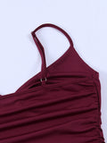 POSHOOT Sexy Sling Women Dress V Neck Bare Chest Sleeveless Folds Slim Solid Ruffles Spaghetti Strap Mini Dresses 2022 Summer