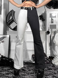 Poshoot   Women Flare Jeans Embroidery Trousers Y2K Casual Streetwear Denim Fashion Vintage Female 2023  Patchwork Pantalones