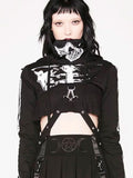 Poshoot   Gothic Punk Hooded Hoodies Women Black Skeleton Print Mask Long Sleeve Crop Tops 2022 Fashion Halloween Top Sweatshirt