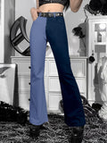 Poshoot   Women Flare Jeans Embroidery Trousers Y2K Casual Streetwear Denim Fashion Vintage Female 2023  Patchwork Pantalones