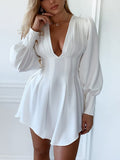 POSHOOT Glamaker V Neck White Shirt Dress Bodycon Spring Summer Irregular Dress 2022New Women A-Line Pleated Short Elegant Casual Dress