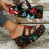 Poshoot - White Casual Daily Hollowed Out Patchwork Printing Round Comfortable Out Door Wedges Shoes (Heel Height 2.36in)