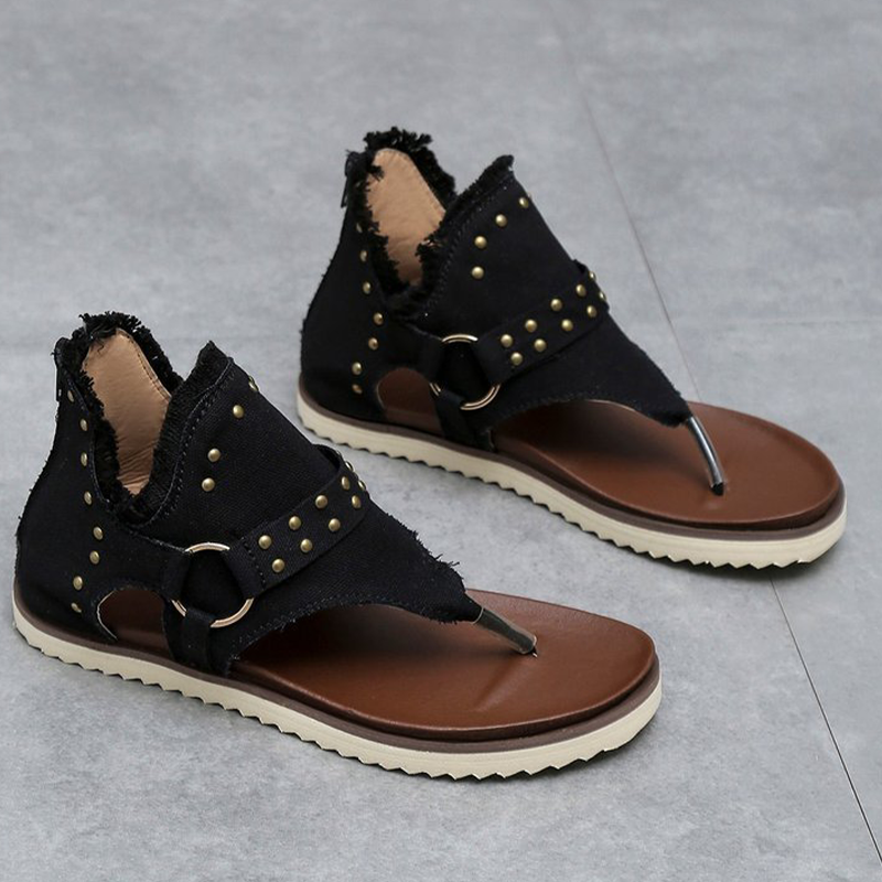 Poshoot - Black Casual Rivets Patchwork Opend Comfortable Out Door Shoes