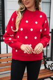 Back to school Polka Dot Round Neck Dropped Shoulder Sweater