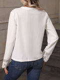 POSHOOT  fall outfits      V-Neck Long Sleeve Lace Trim Blouse