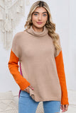 POSHOOT  AUTUMN OUTFITS    Turtle Neck Dropped Shoulder Slit Sweater
