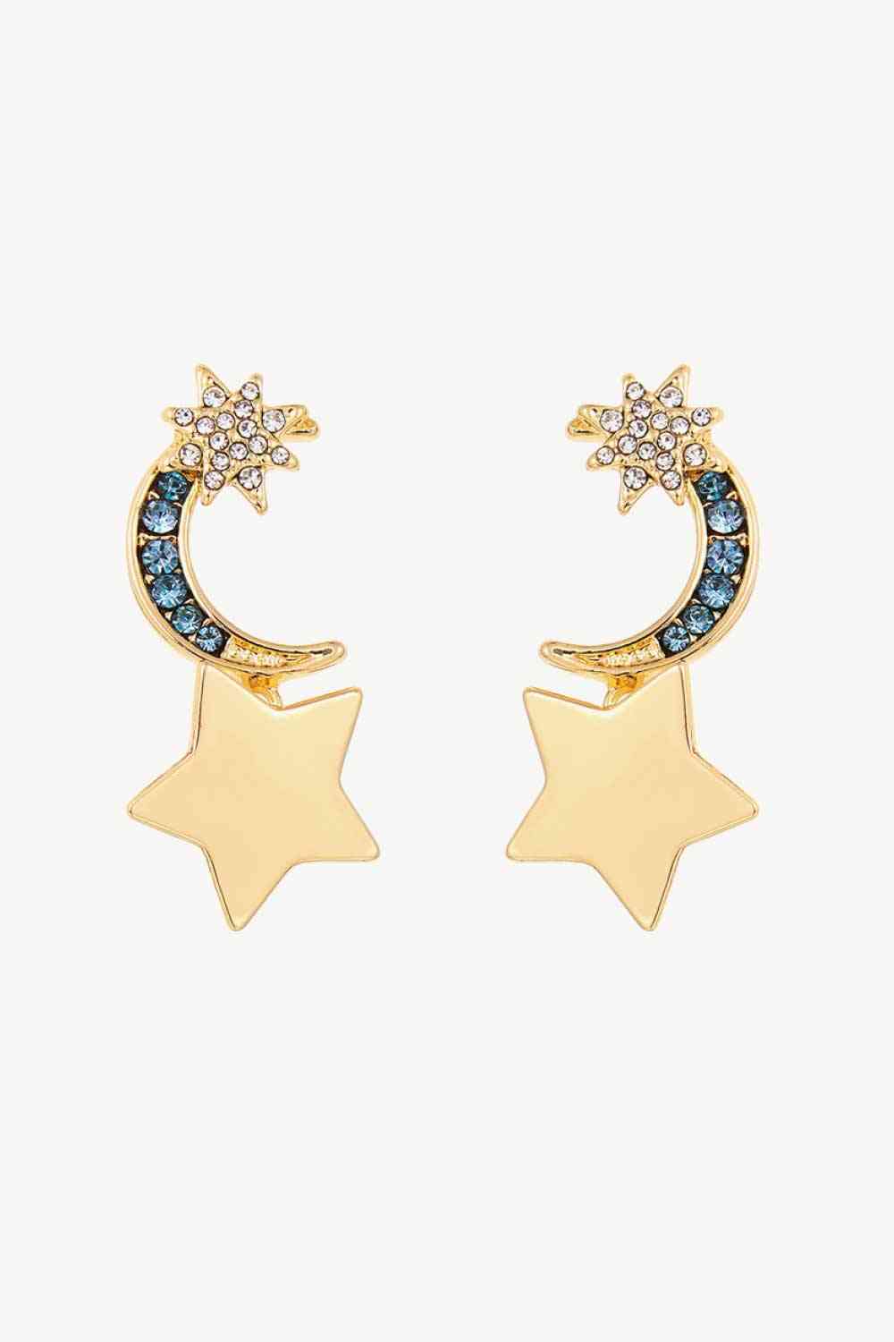 Poshoot  Lasting Wish Inlaid Rhinestone Star and Moon Drop Earrings