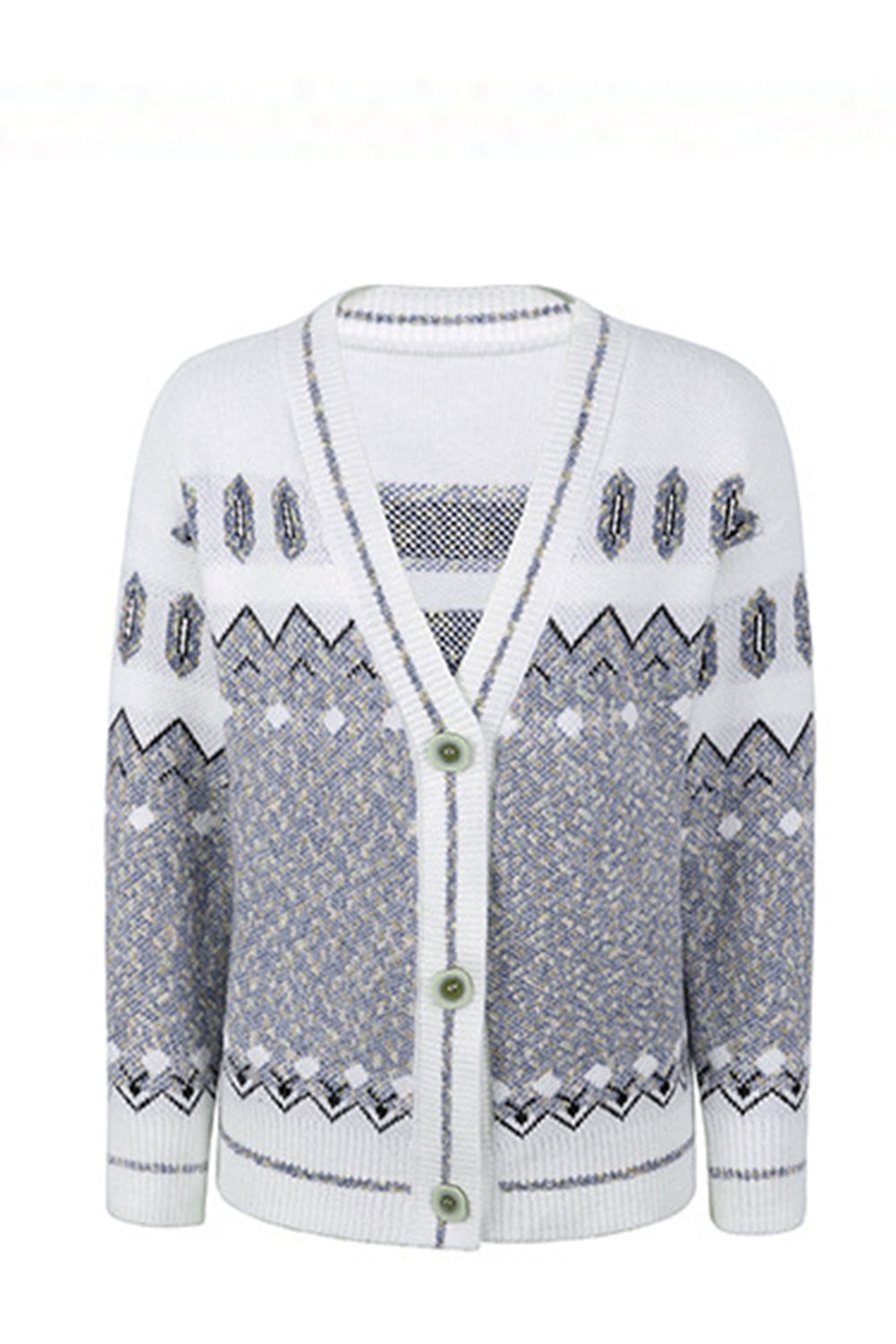 POSHOOT  AUTUMN OUTFITS    Printed V-Neck Buttoned Cardigan