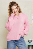 Back to school Round Neck Cable-Knit Dropped Shoulder Sweater