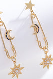 Poshoot Inlaid Pearl Star and Moon Drop Earrings