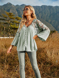 BACK TO COLLEGE   Spliced Lace Buttoned Blouse