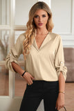 POSHOOT  fall outfits    Roll-Tab Sleeve Collared Neck Blouse