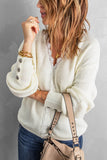 Back to school Lace Trim V-Neck Button Cuff Rib-Knit Sweater