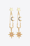Poshoot Inlaid Pearl Star and Moon Drop Earrings