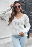 POSHOOT AUTUMN OUTFITS     Openwork V-Neck Dropped Shoulder Sweater