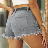 Back To School  Raw Hem Distressed Denim Shorts