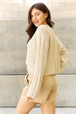 Back to school Hear Me Out Semi Cropped Ribbed Cardigan in Oatmeal
