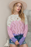 POSHOOT  AUTUMN OUTFITS    Round Neck Openwork Dropped Shoulder Sweater