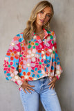 POSHOOT  fall outfits    Floral Print Lantern Sleeve Collared Neck Shirt