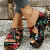 Poshoot - White Casual Daily Hollowed Out Patchwork Printing Round Comfortable Out Door Wedges Shoes (Heel Height 2.36in)