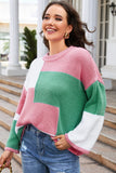 POSHOOT  AUTUMN OUTFITS    Round Neck Color Block Dropped Shoulder Sweater