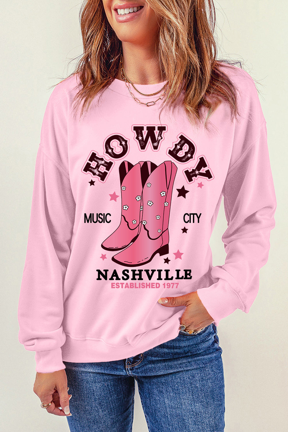 Back to school  Cowboy Boots Graphic Dropped Shoulder Sweatshirt