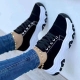 Poshoot - Black Casual Daily Patchwork Contrast Round Comfortable Sport Shoes